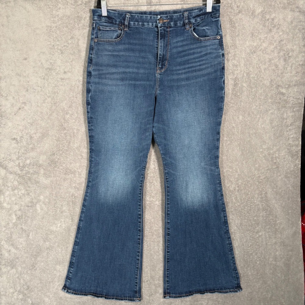 American Eagle Curvy Super High-Rise Flare Jeans Dark Wash Next Level Stretch 16
